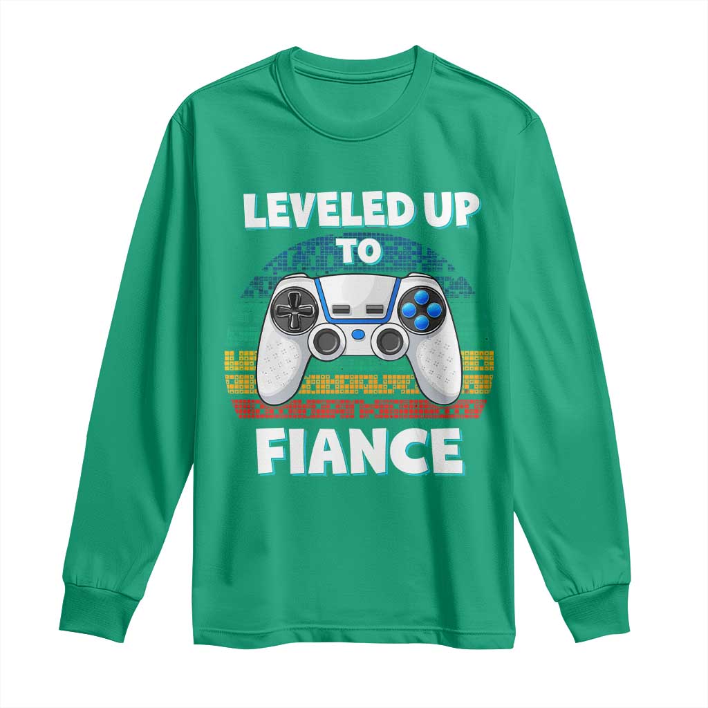 Leveled Up To Fiance Long Sleeve Shirt Retro Newly Engaged Gifts For Him