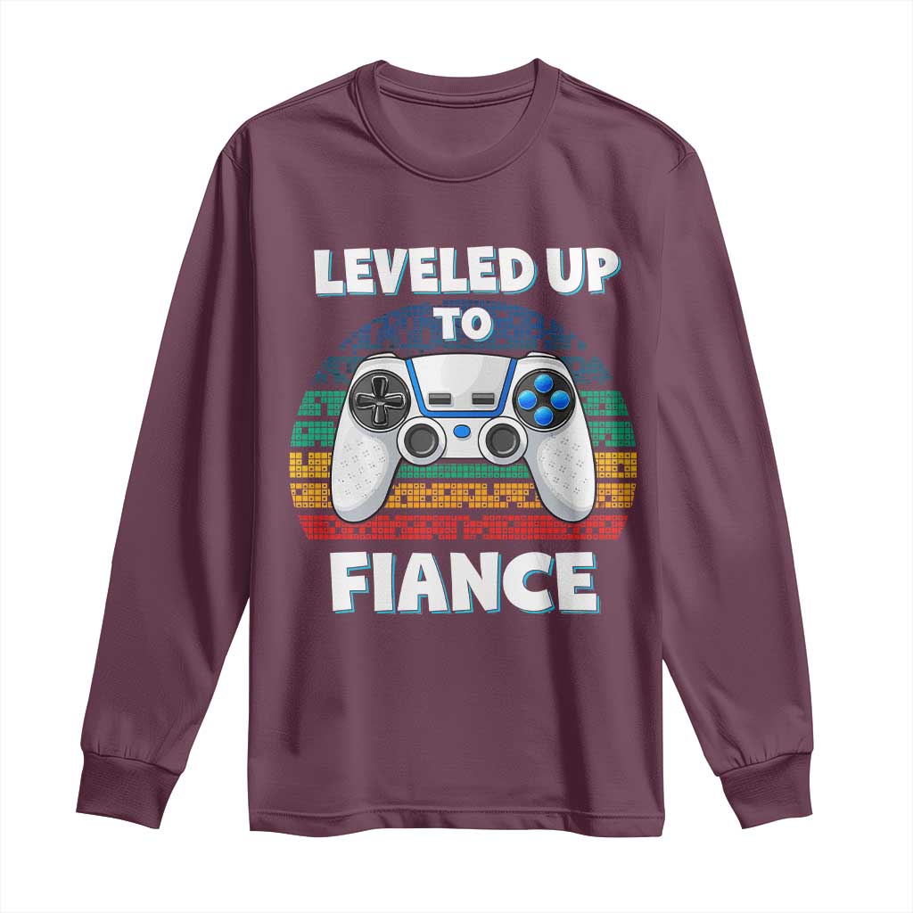 Leveled Up To Fiance Long Sleeve Shirt Retro Newly Engaged Gifts For Him