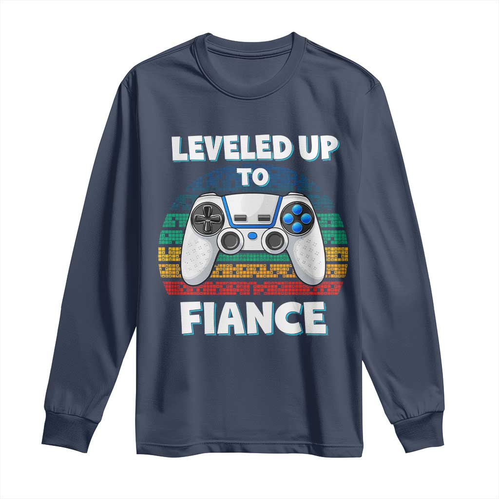 Leveled Up To Fiance Long Sleeve Shirt Retro Newly Engaged Gifts For Him