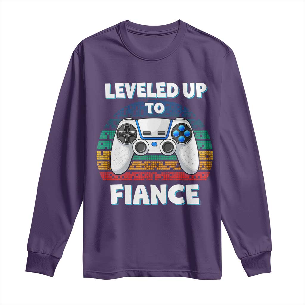 Leveled Up To Fiance Long Sleeve Shirt Retro Newly Engaged Gifts For Him