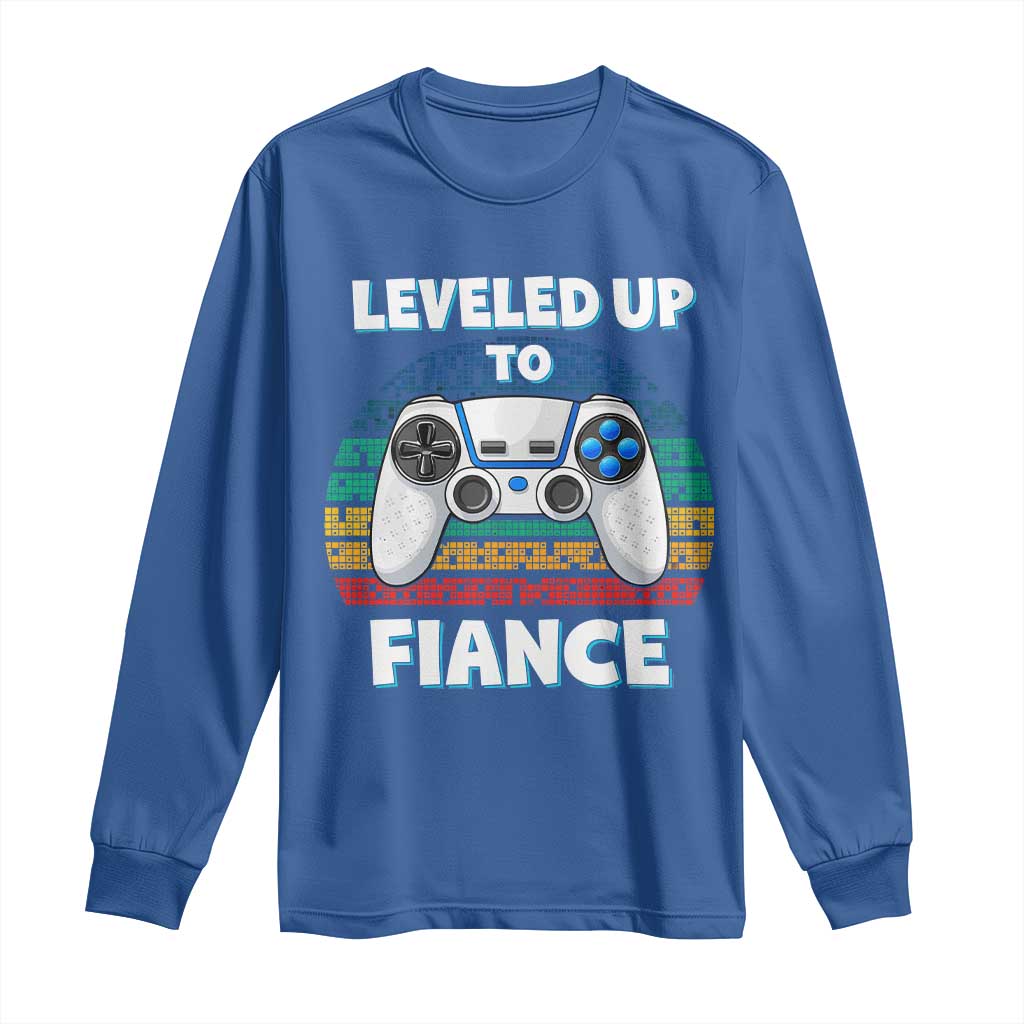 Leveled Up To Fiance Long Sleeve Shirt Retro Newly Engaged Gifts For Him