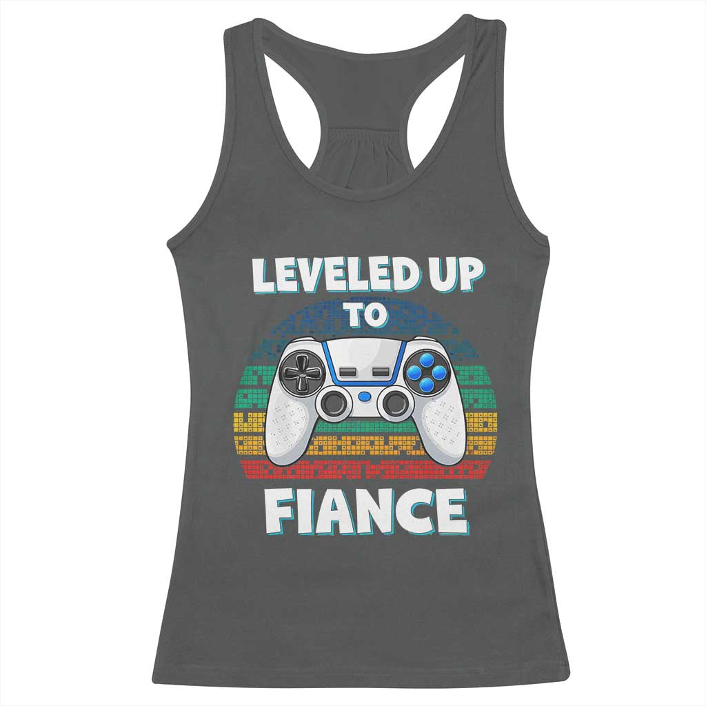 Leveled Up To Fiance Racerback Tank Top Retro Newly Engaged Gifts For Him