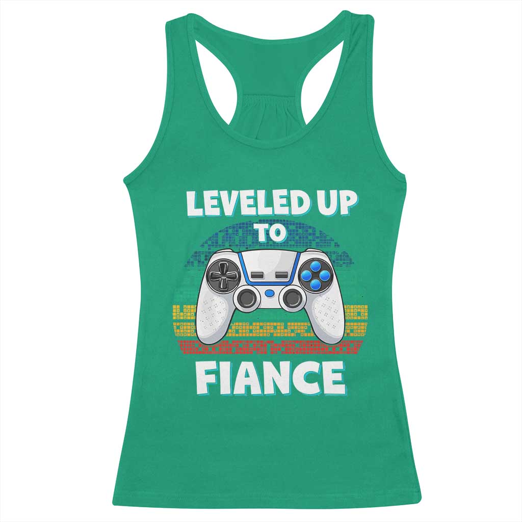 Leveled Up To Fiance Racerback Tank Top Retro Newly Engaged Gifts For Him