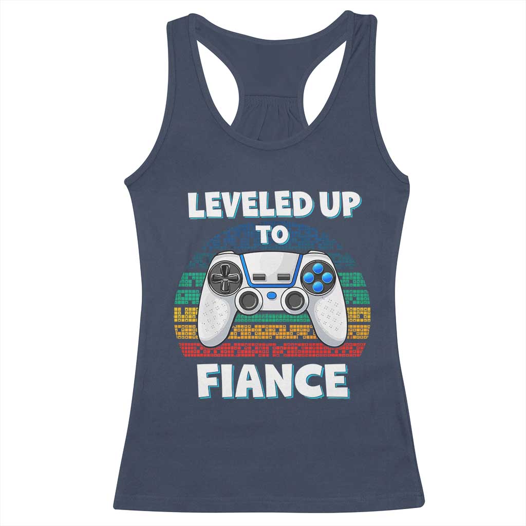 Leveled Up To Fiance Racerback Tank Top Retro Newly Engaged Gifts For Him