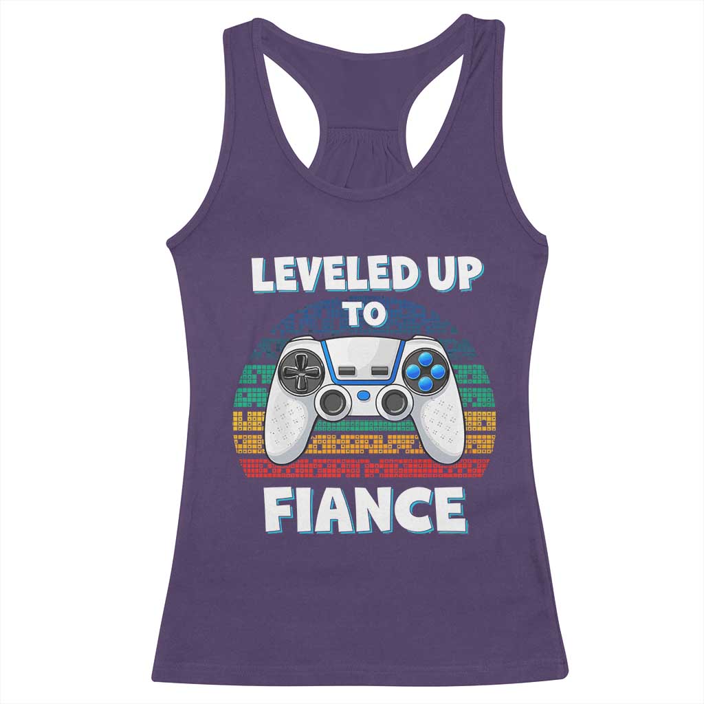 Leveled Up To Fiance Racerback Tank Top Retro Newly Engaged Gifts For Him