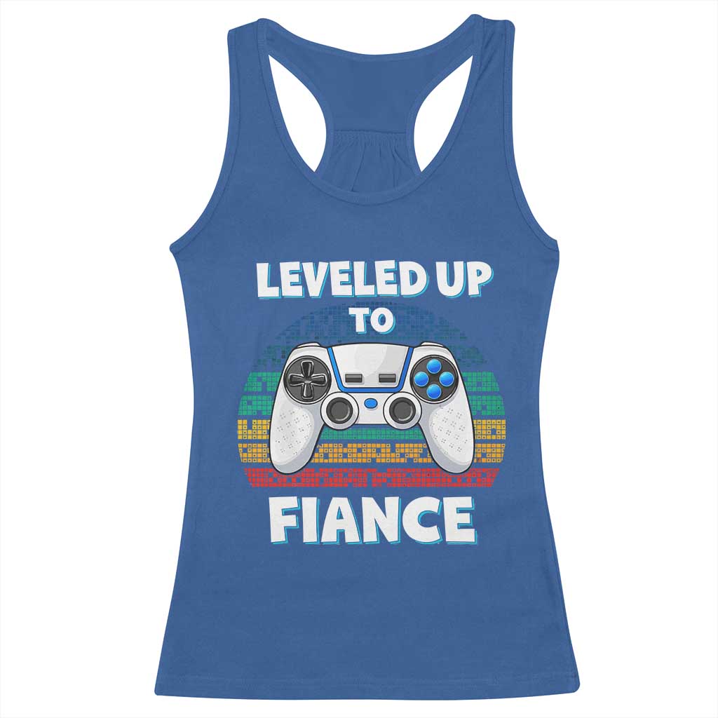 Leveled Up To Fiance Racerback Tank Top Retro Newly Engaged Gifts For Him