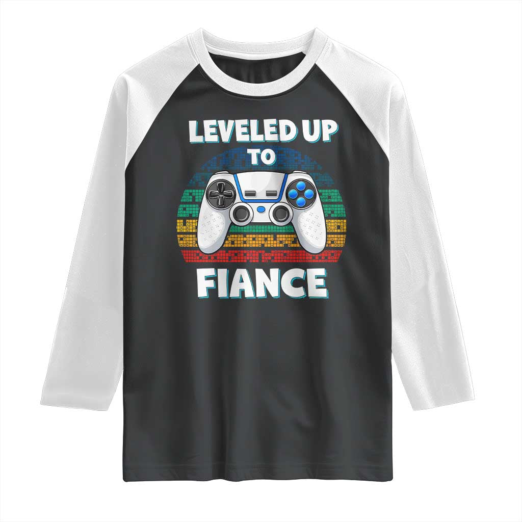 Leveled Up To Fiance Raglan Shirt Retro Newly Engaged Gifts For Him