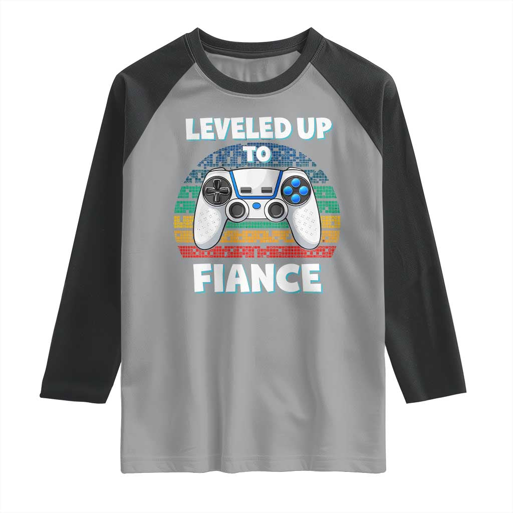 Leveled Up To Fiance Raglan Shirt Retro Newly Engaged Gifts For Him