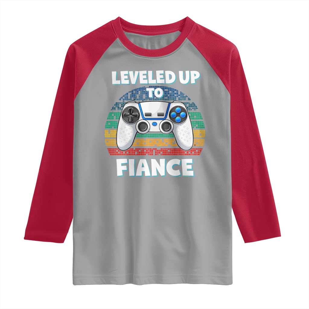 Leveled Up To Fiance Raglan Shirt Retro Newly Engaged Gifts For Him