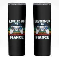 Leveled Up To Fiance Skinny Tumbler Retro Newly Engaged Gifts For Him