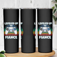 Leveled Up To Fiance Skinny Tumbler Retro Newly Engaged Gifts For Him