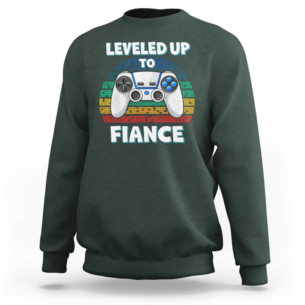 Leveled Up To Fiance Sweatshirt Retro Newly Engaged Gifts For Him