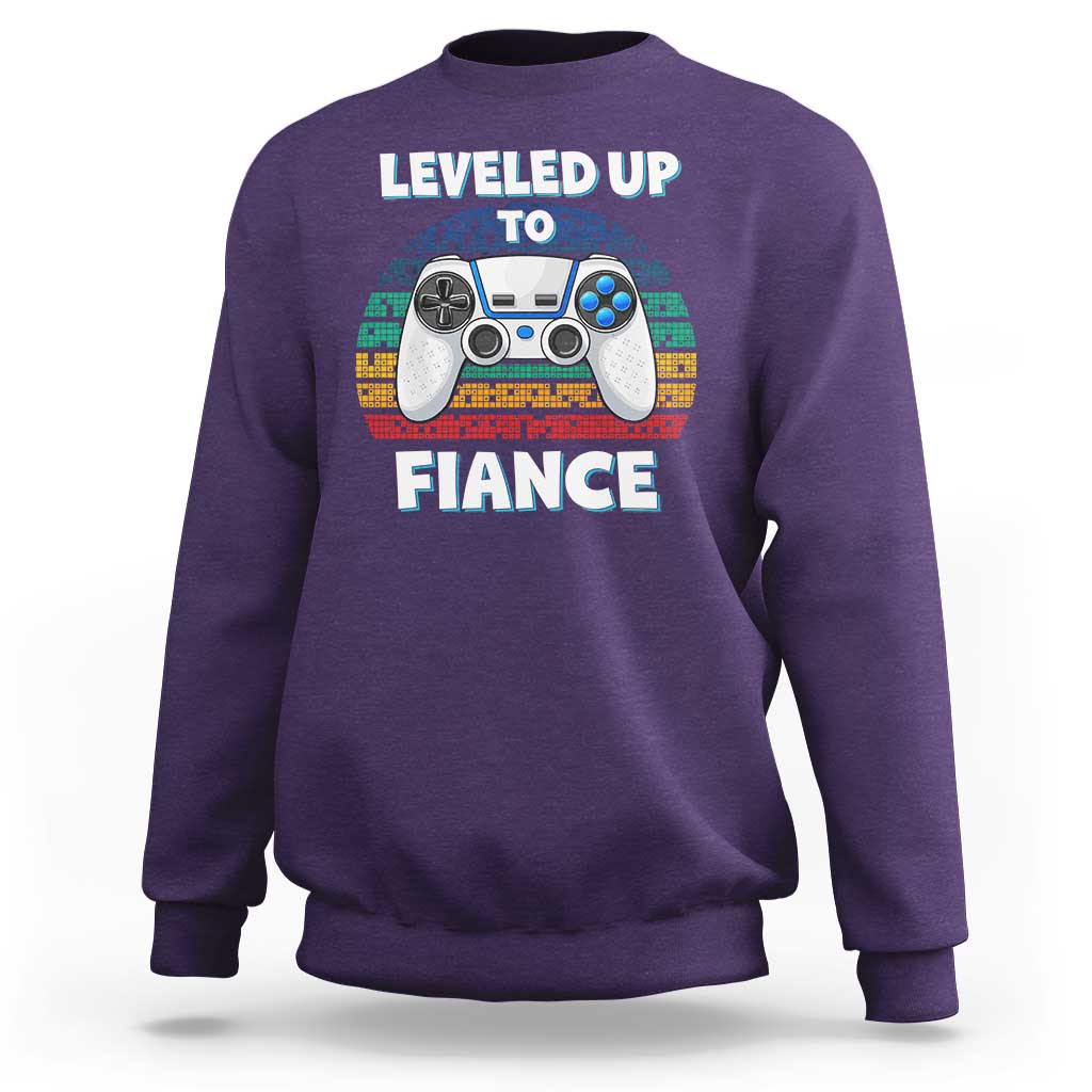 Leveled Up To Fiance Sweatshirt Retro Newly Engaged Gifts For Him