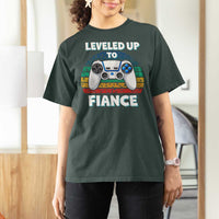 Leveled Up To Fiance T Shirt For Women Retro Newly Engaged Gifts For Him