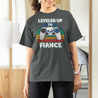Leveled Up To Fiance T Shirt For Women Retro Newly Engaged Gifts For Him