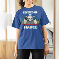 Leveled Up To Fiance T Shirt For Women Retro Newly Engaged Gifts For Him