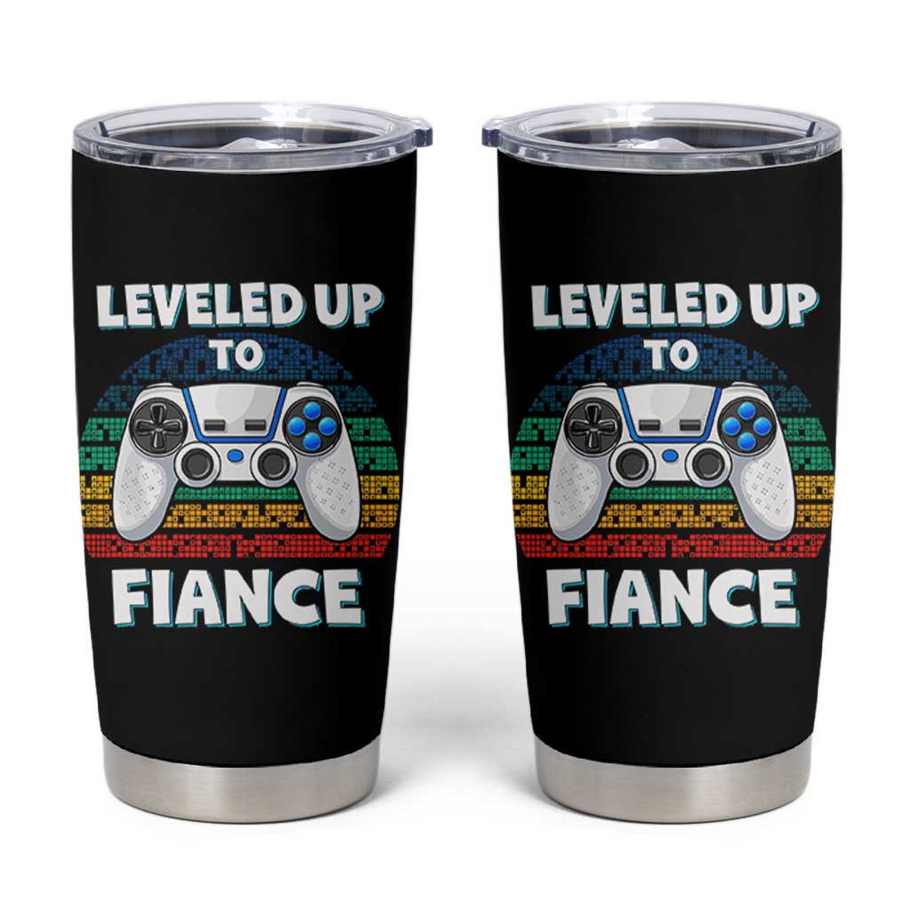 Leveled Up To Fiance Tumbler Cup Retro Newly Engaged Gifts For Him