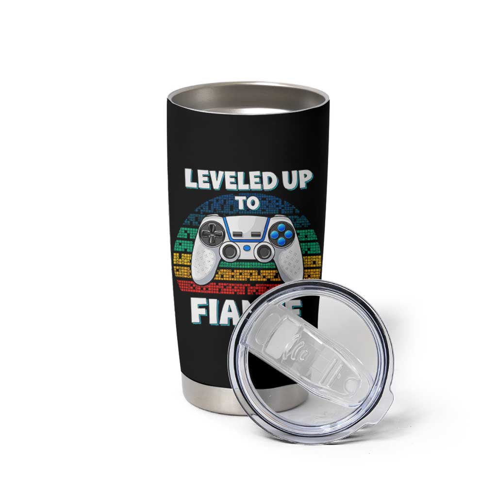Leveled Up To Fiance Tumbler Cup Retro Newly Engaged Gifts For Him