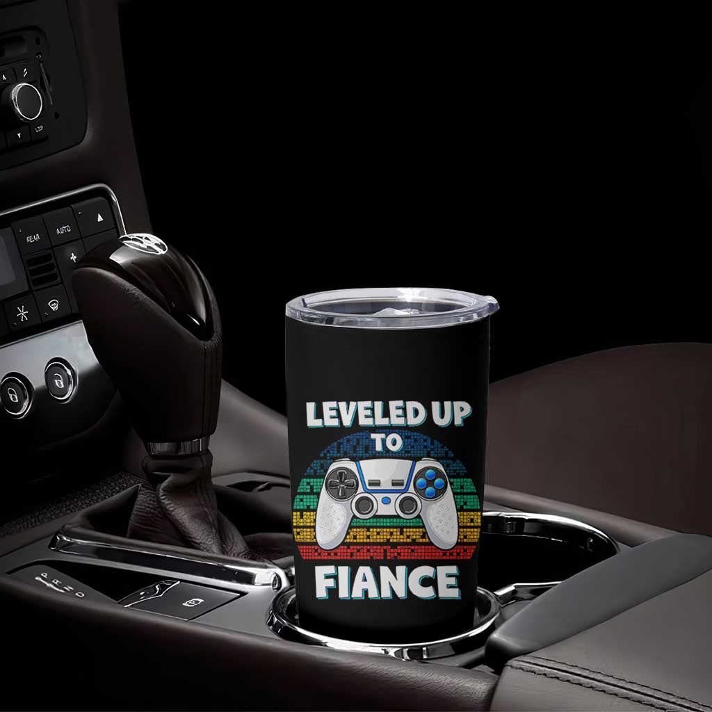 Leveled Up To Fiance Tumbler Cup Retro Newly Engaged Gifts For Him
