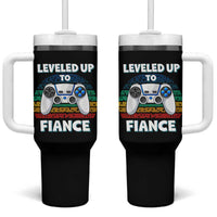 Leveled Up To Fiance Tumbler With Handle Retro Newly Engaged Gifts For Him