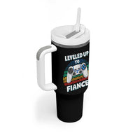 Leveled Up To Fiance Tumbler With Handle Retro Newly Engaged Gifts For Him