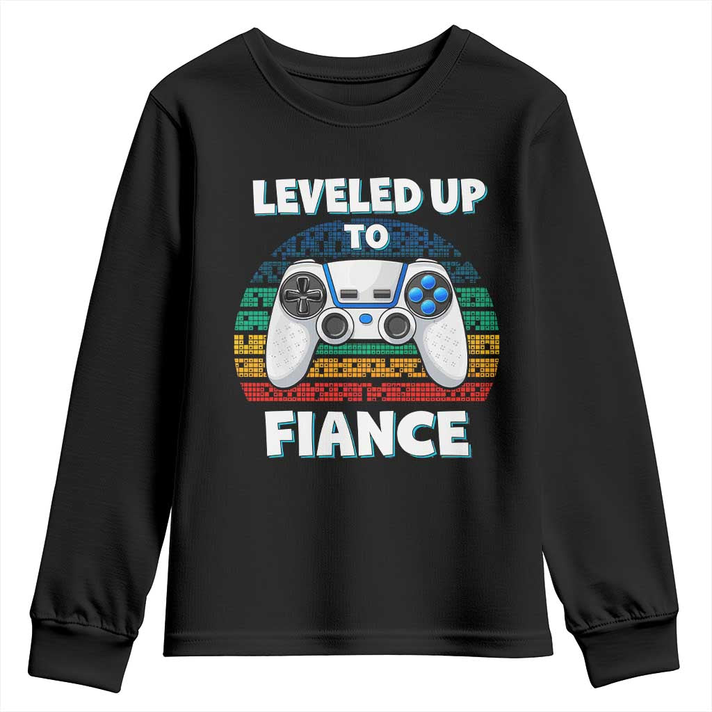 Leveled Up To Fiance Youth Sweatshirt Retro Newly Engaged Gifts For Him