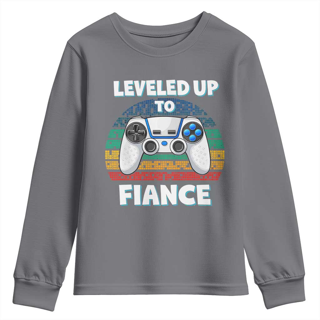 Leveled Up To Fiance Youth Sweatshirt Retro Newly Engaged Gifts For Him