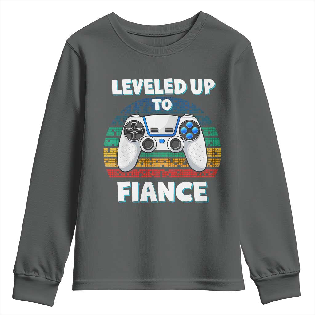 Leveled Up To Fiance Youth Sweatshirt Retro Newly Engaged Gifts For Him