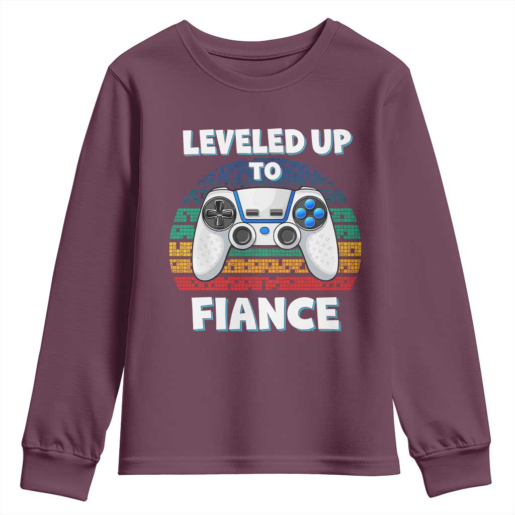 Leveled Up To Fiance Youth Sweatshirt Retro Newly Engaged Gifts For Him
