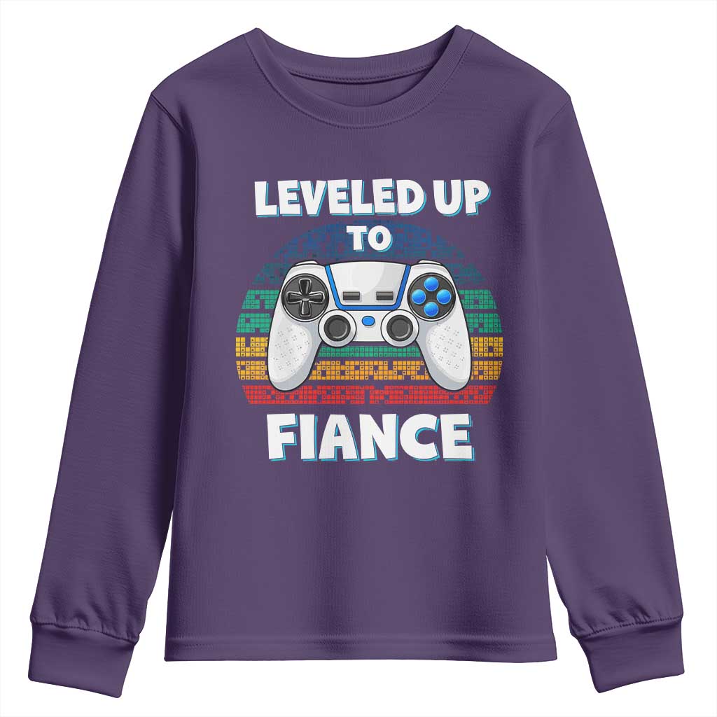 Leveled Up To Fiance Youth Sweatshirt Retro Newly Engaged Gifts For Him