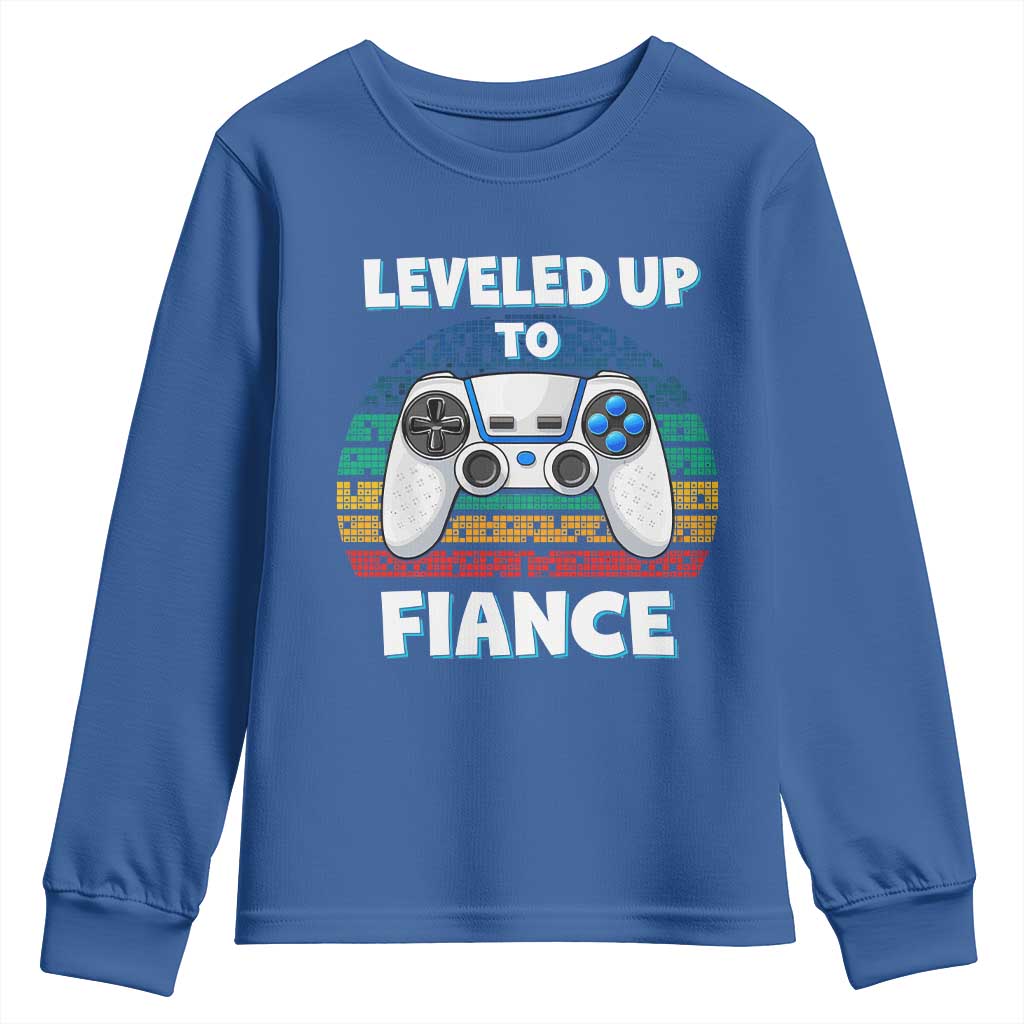 Leveled Up To Fiance Youth Sweatshirt Retro Newly Engaged Gifts For Him