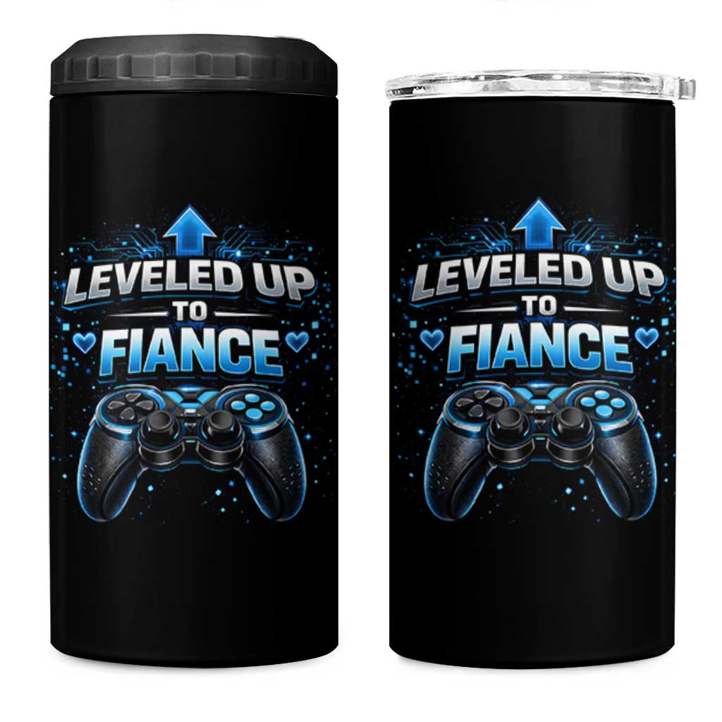 Leveled Up To Fiance 4 in 1 Can Cooler Tumbler Newly Engaged Gifts For Him Gamer