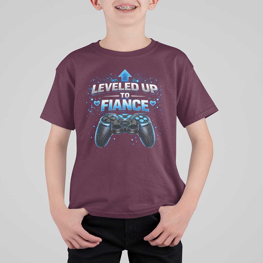 Leveled Up To Fiance T Shirt For Kid Newly Engaged Gifts For Him Gamer