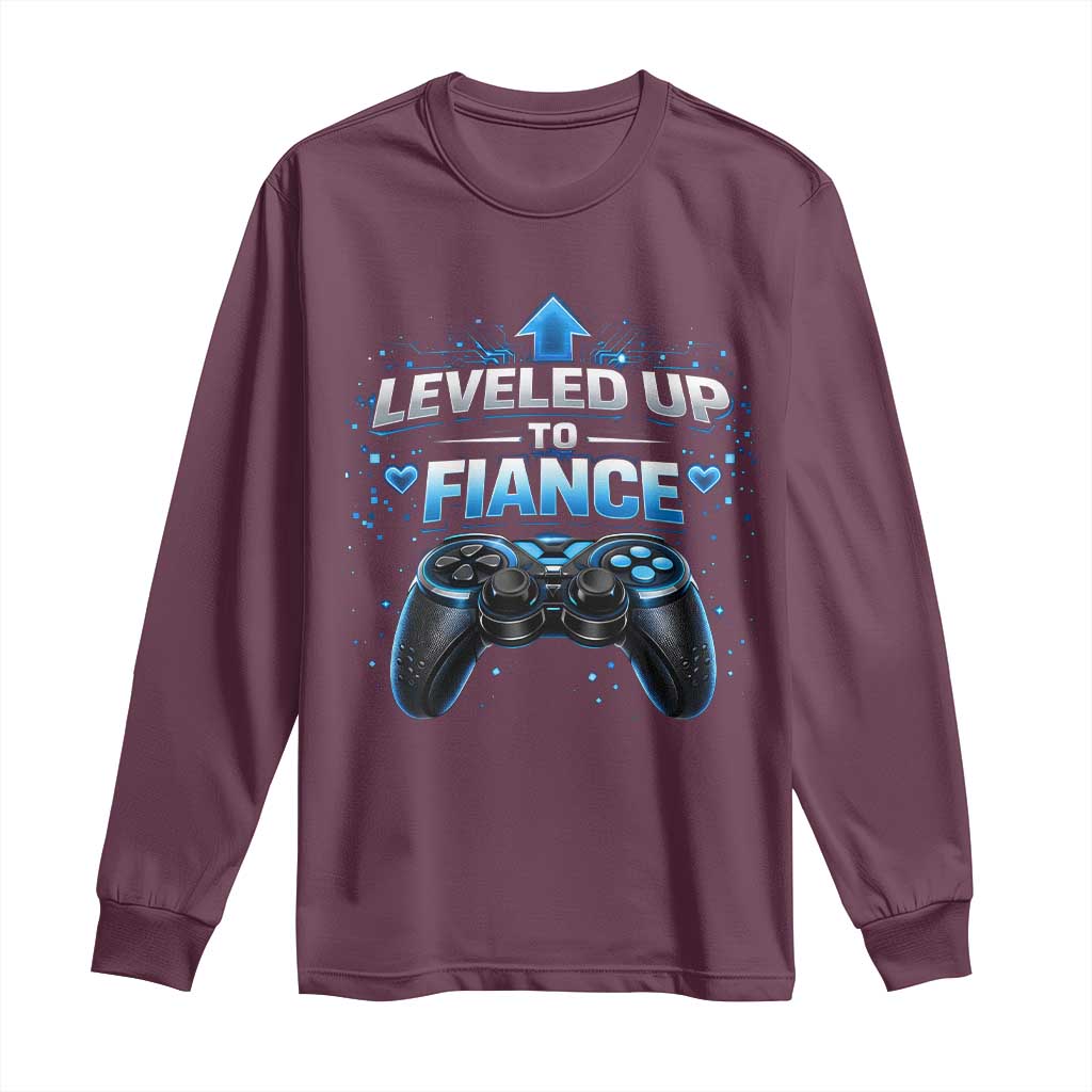 Leveled Up To Fiance Long Sleeve Shirt Newly Engaged Gifts For Him Gamer