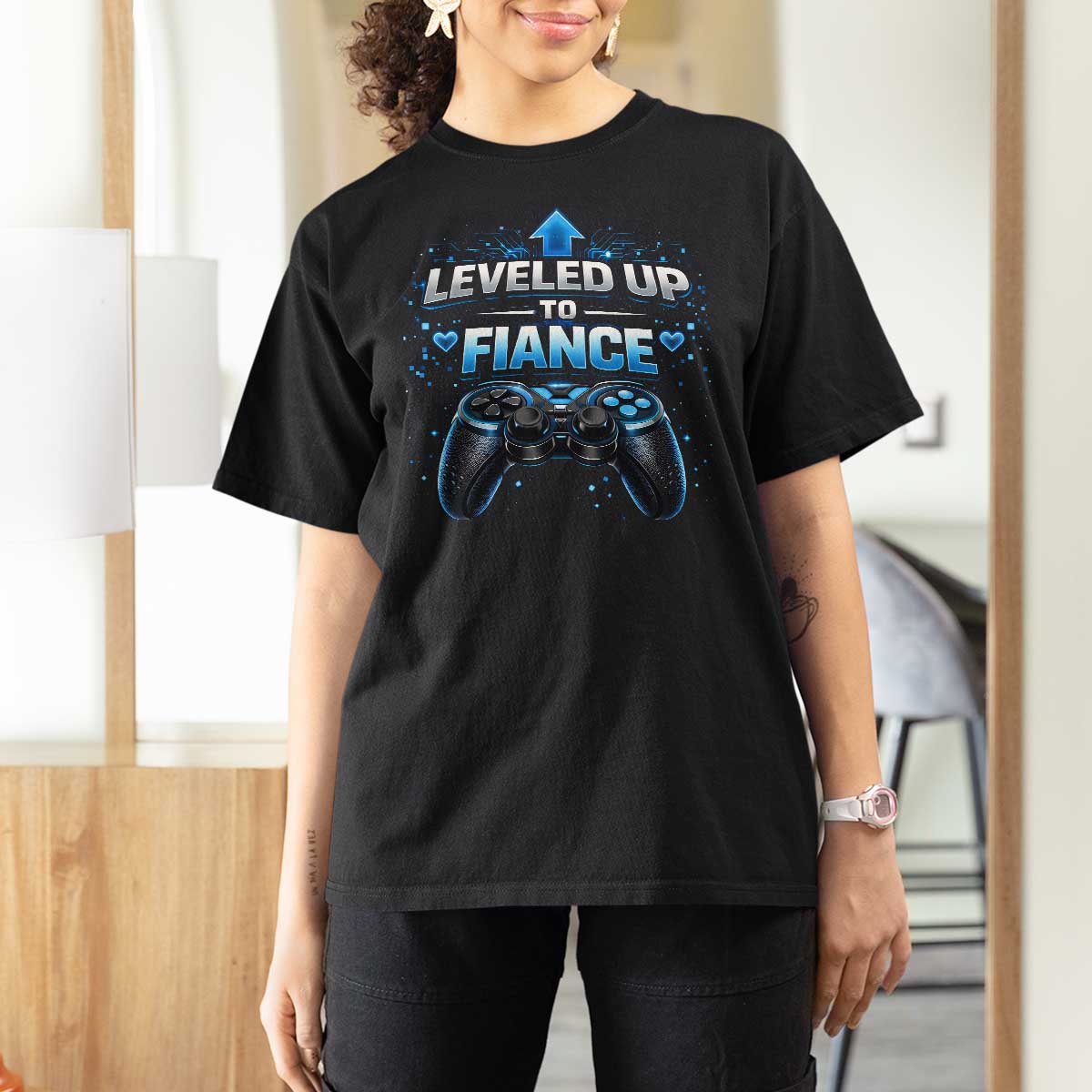 Leveled Up To Fiance T Shirt For Women Newly Engaged Gifts For Him Gamer