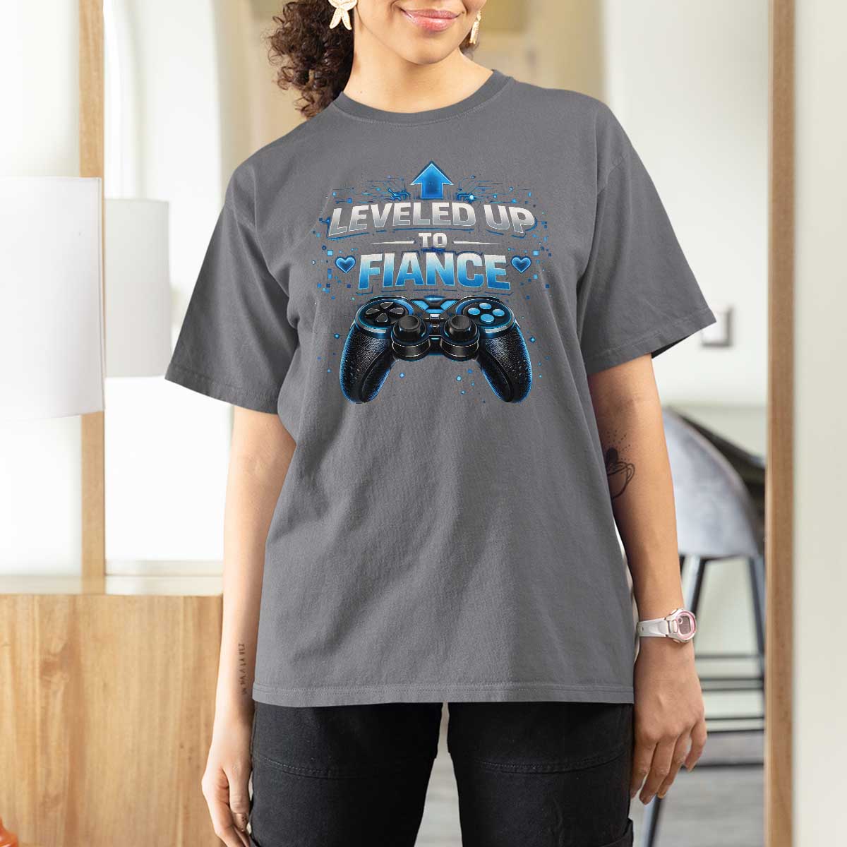Leveled Up To Fiance T Shirt For Women Newly Engaged Gifts For Him Gamer