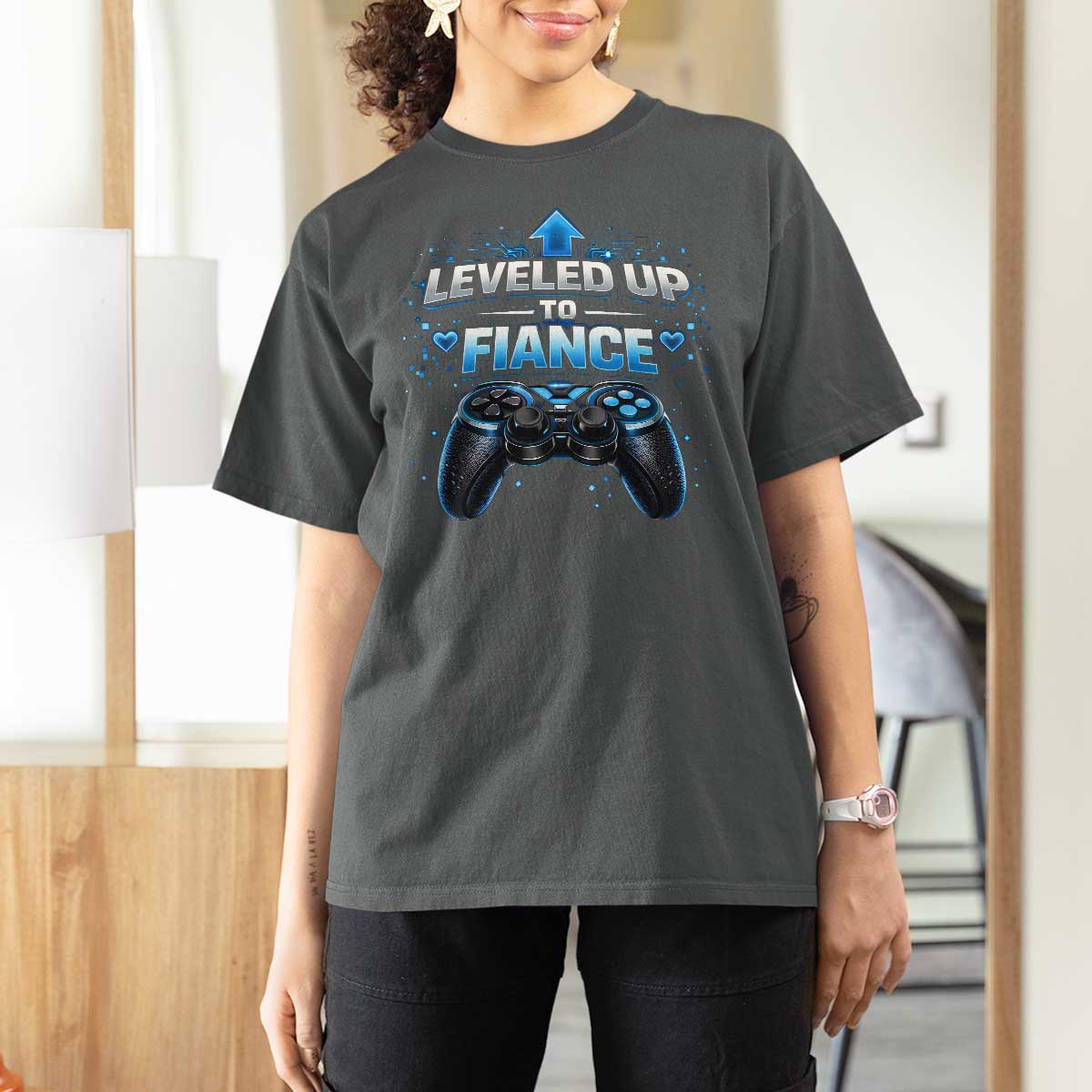 Leveled Up To Fiance T Shirt For Women Newly Engaged Gifts For Him Gamer