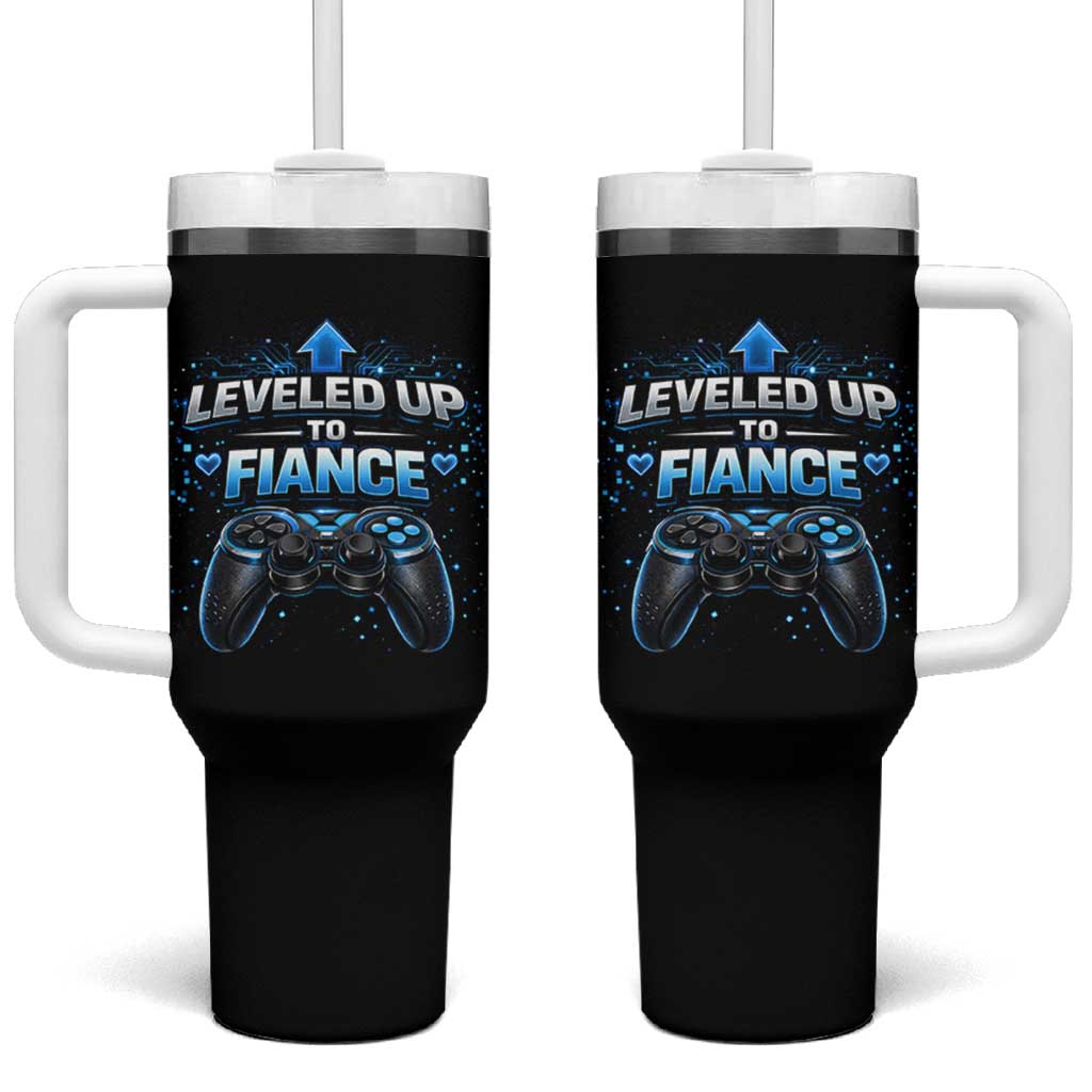 Leveled Up To Fiance Tumbler With Handle Newly Engaged Gifts For Him Gamer