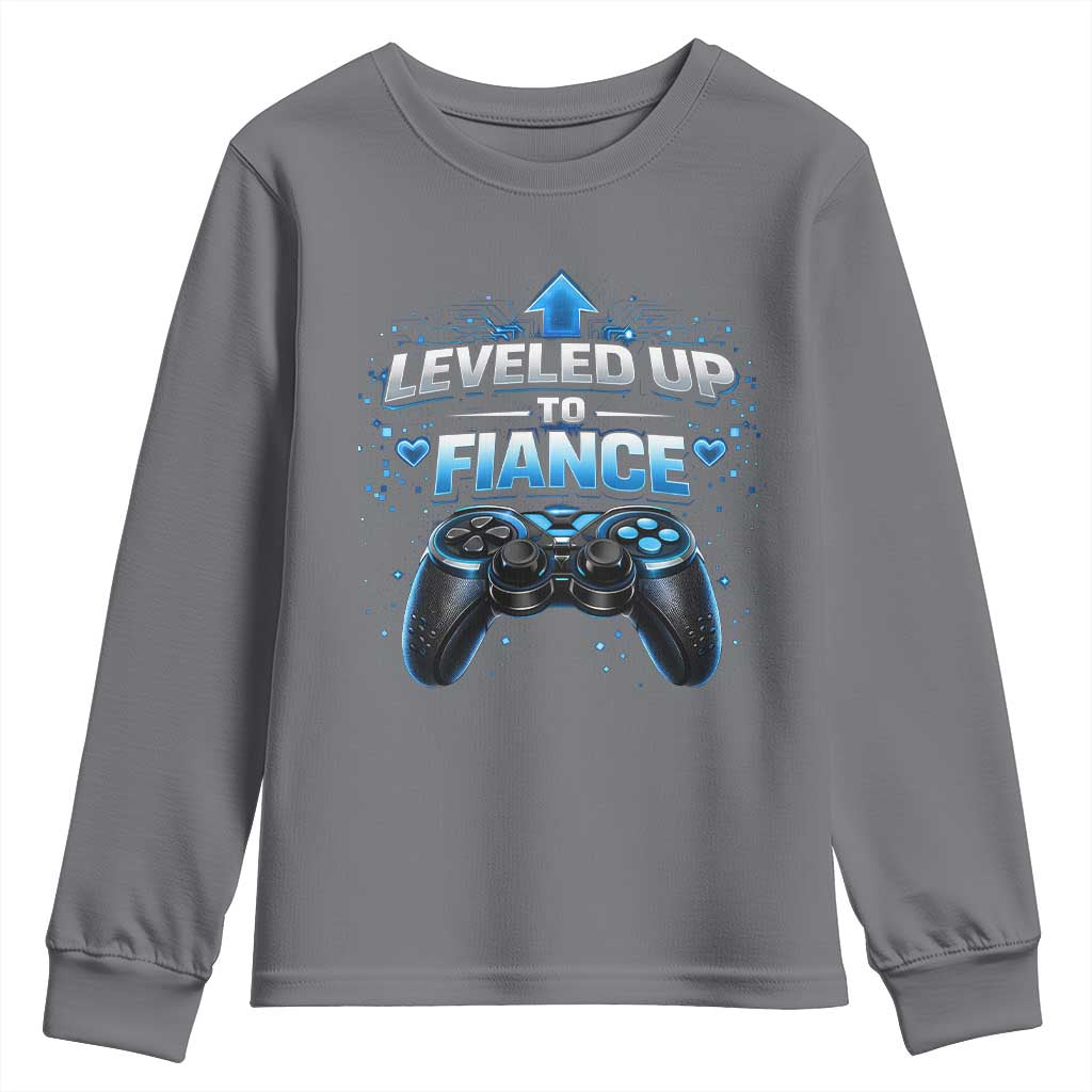 Leveled Up To Fiance Youth Sweatshirt Newly Engaged Gifts For Him Gamer