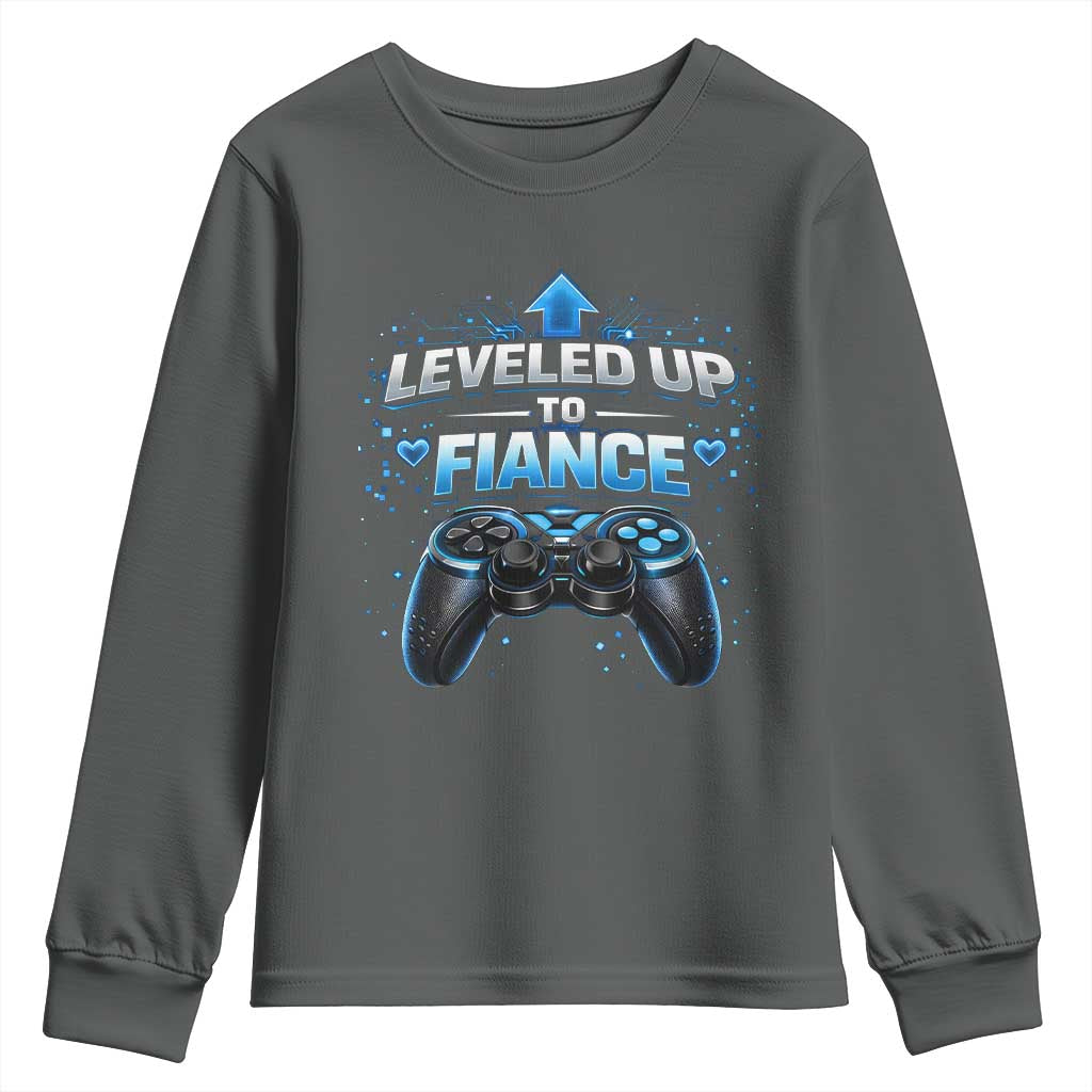 Leveled Up To Fiance Youth Sweatshirt Newly Engaged Gifts For Him Gamer