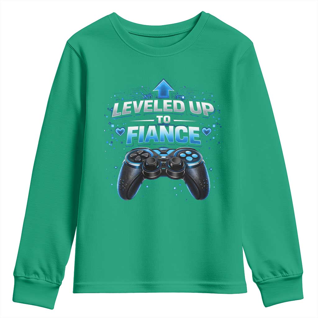 Leveled Up To Fiance Youth Sweatshirt Newly Engaged Gifts For Him Gamer