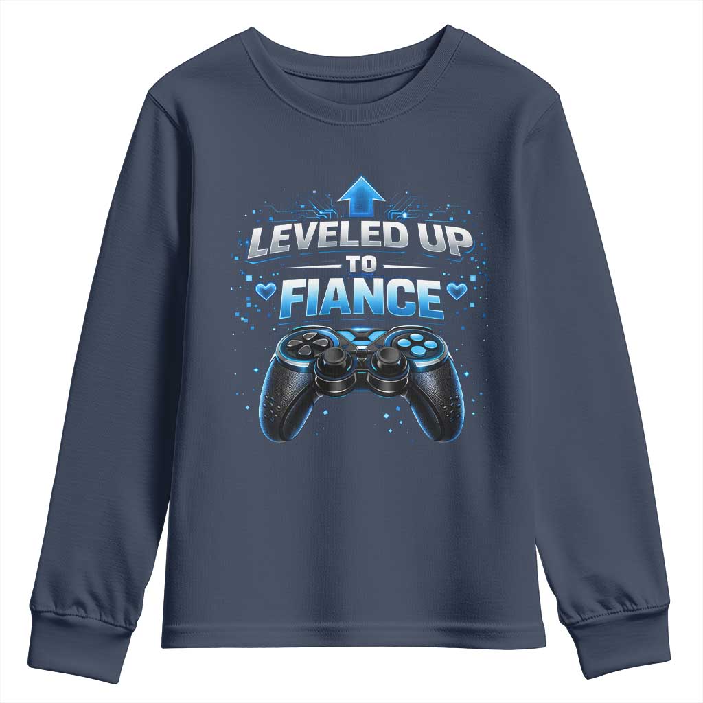 Leveled Up To Fiance Youth Sweatshirt Newly Engaged Gifts For Him Gamer