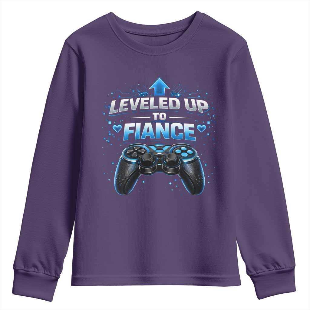 Leveled Up To Fiance Youth Sweatshirt Newly Engaged Gifts For Him Gamer