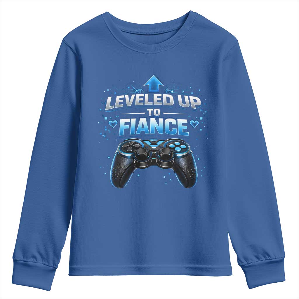 Leveled Up To Fiance Youth Sweatshirt Newly Engaged Gifts For Him Gamer