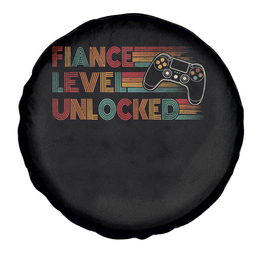 Fiance Level Unlocked Spare Tire Cover Retro Engaged Gifts For Him Gamer