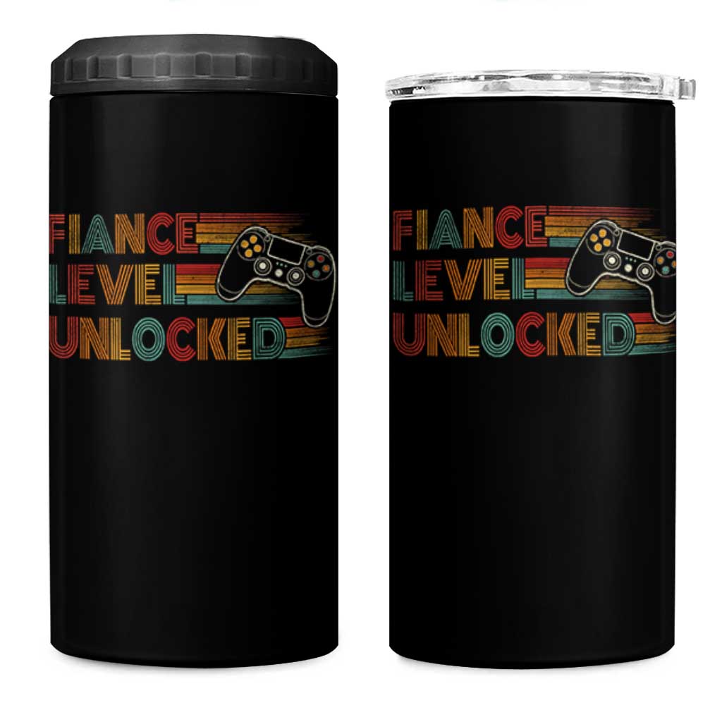 Fiance Level Unlocked 4 in 1 Can Cooler Tumbler Retro Engaged Gifts For Him Gamer