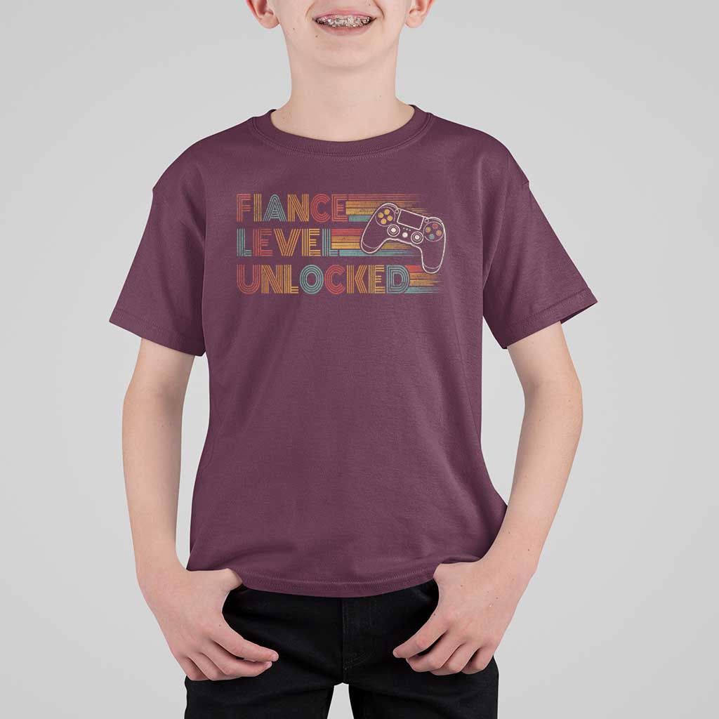 Fiance Level Unlocked T Shirt For Kid Retro Engaged Gifts For Him Gamer