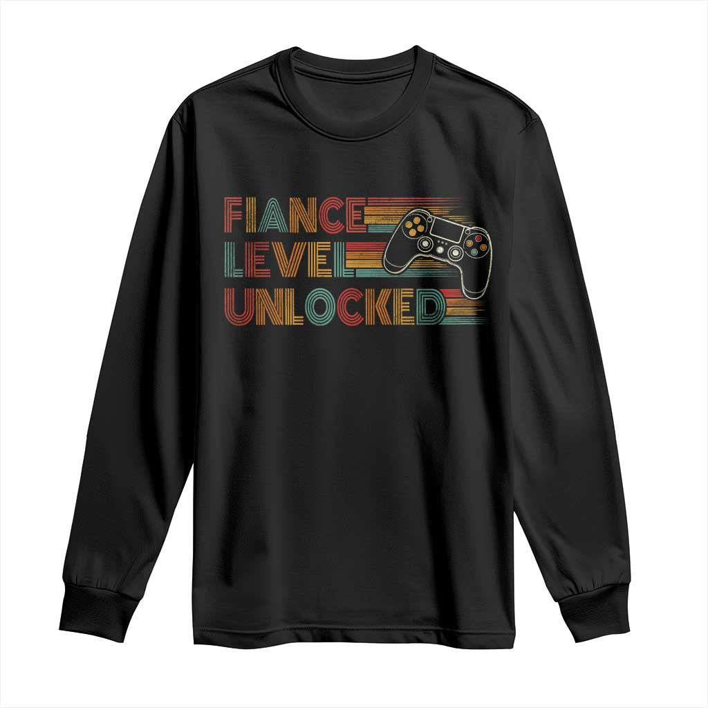 Fiance Level Unlocked Long Sleeve Shirt Retro Engaged Gifts For Him Gamer