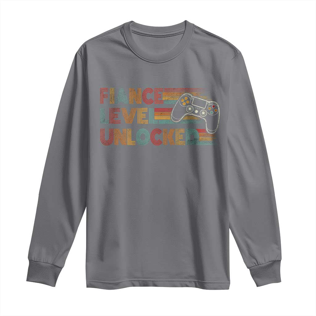Fiance Level Unlocked Long Sleeve Shirt Retro Engaged Gifts For Him Gamer