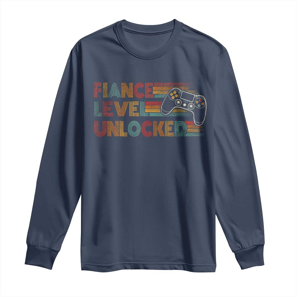 Fiance Level Unlocked Long Sleeve Shirt Retro Engaged Gifts For Him Gamer
